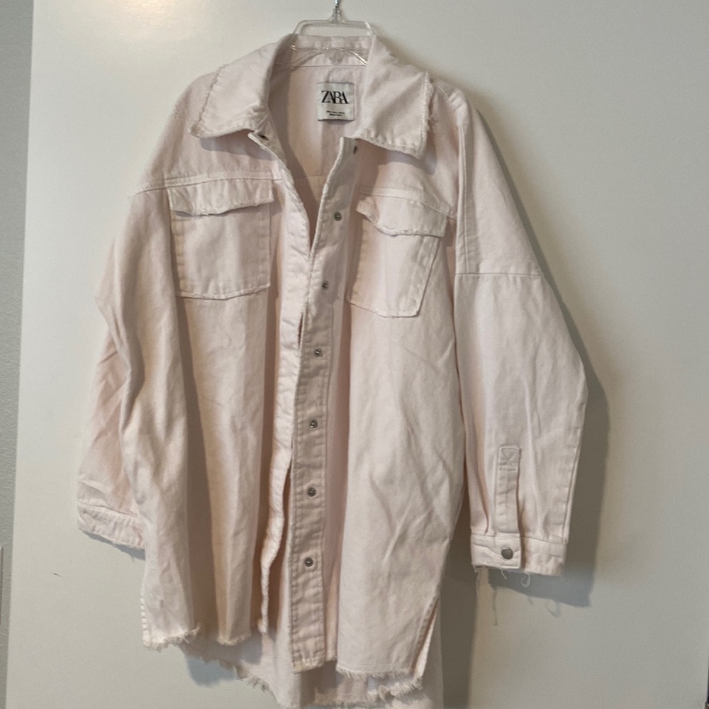 Zara oversized over-shirt shacket shirt jacket soft cotton denim vintage white S